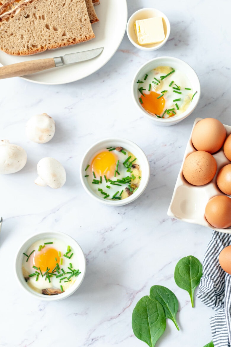 Mushroom and leek eggs cocotte (French baked eggs) Marie Food Tips