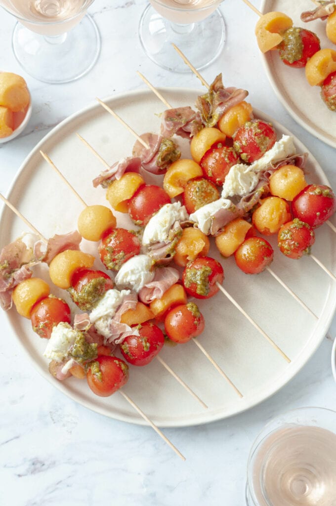 Brochettes apero melon, jambon et mozzarella