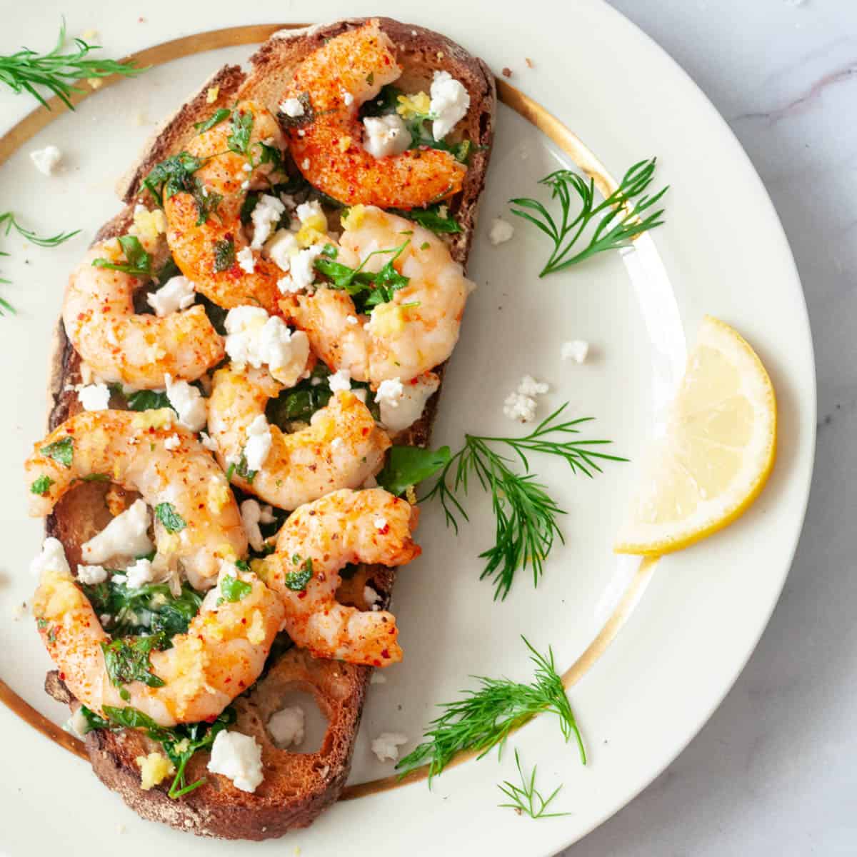 Garlic herb butter toast with parsley shrimp