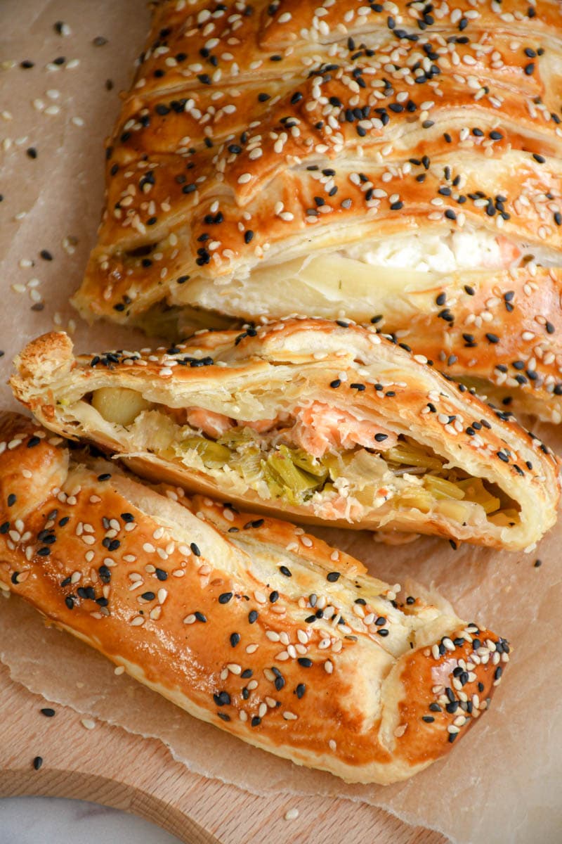 Salmon and leek puff pastry