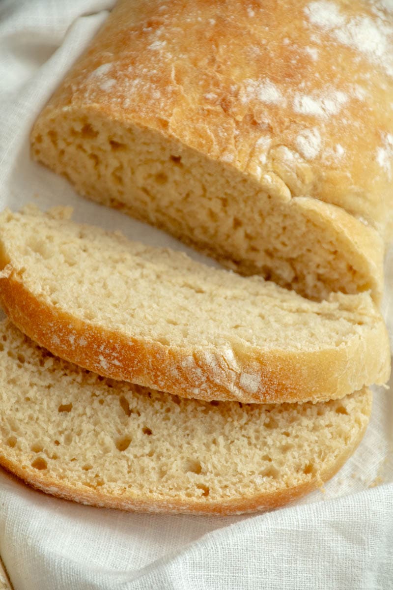 Zoom in on a slice of Ciabatta bread.