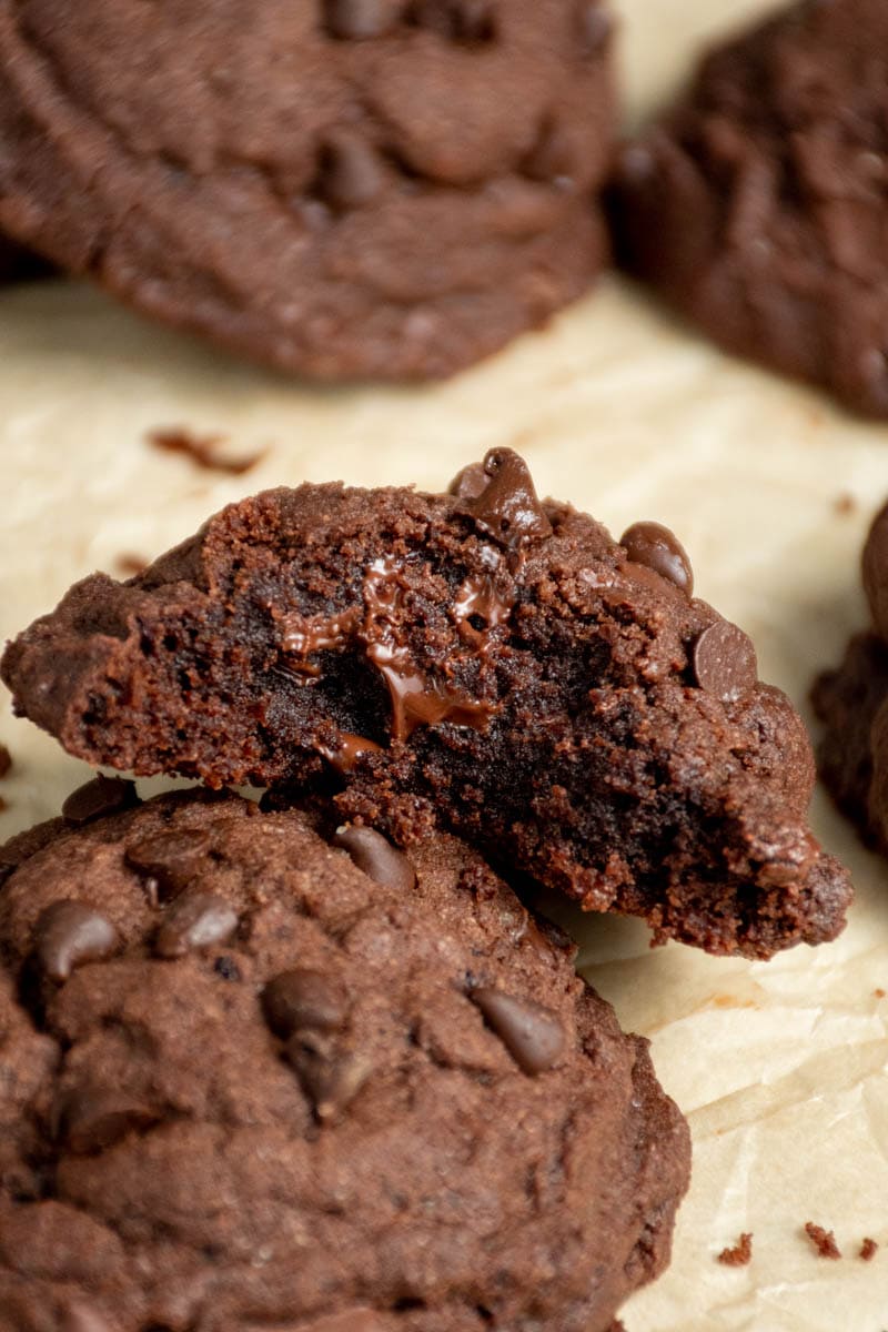 All-chocolate crunchy cookie, with runny chocolate inside.