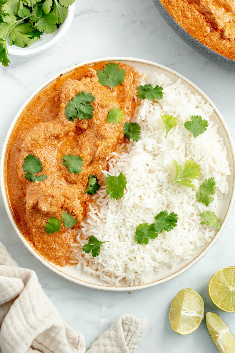 This chicken Tikka Massala is super tender, easy and delicious. Marinated, it is full of flavour and cooked in a creamy sauce.