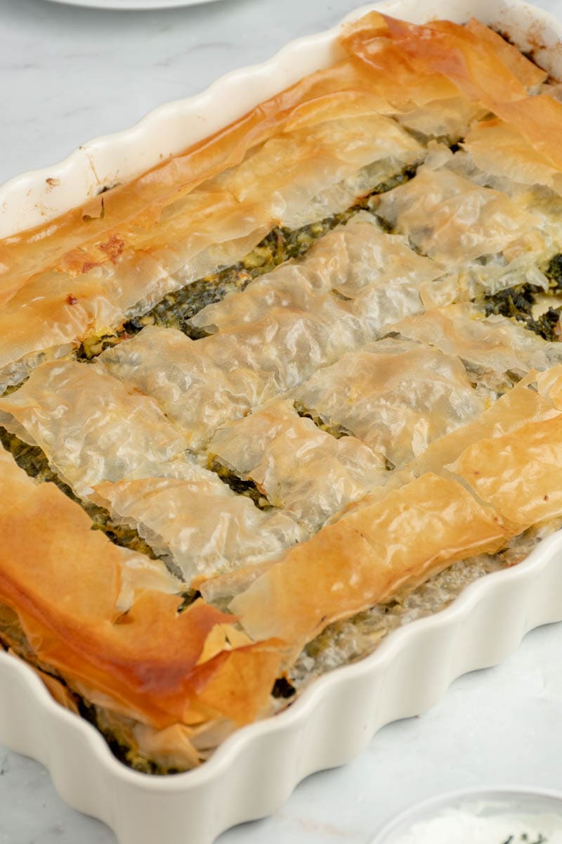 Spanakopita in its mold.