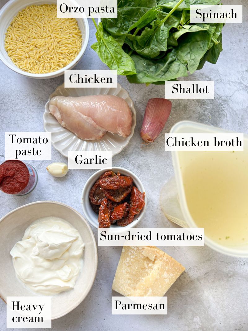 Ingredients of the Cajun chicken Orzo in bowls.
