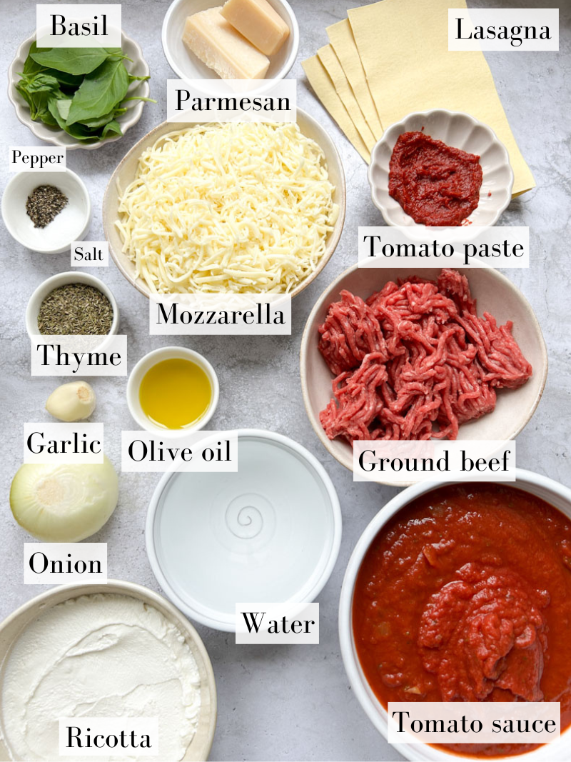 Ingredients of deconstructed lasagna in bowls.