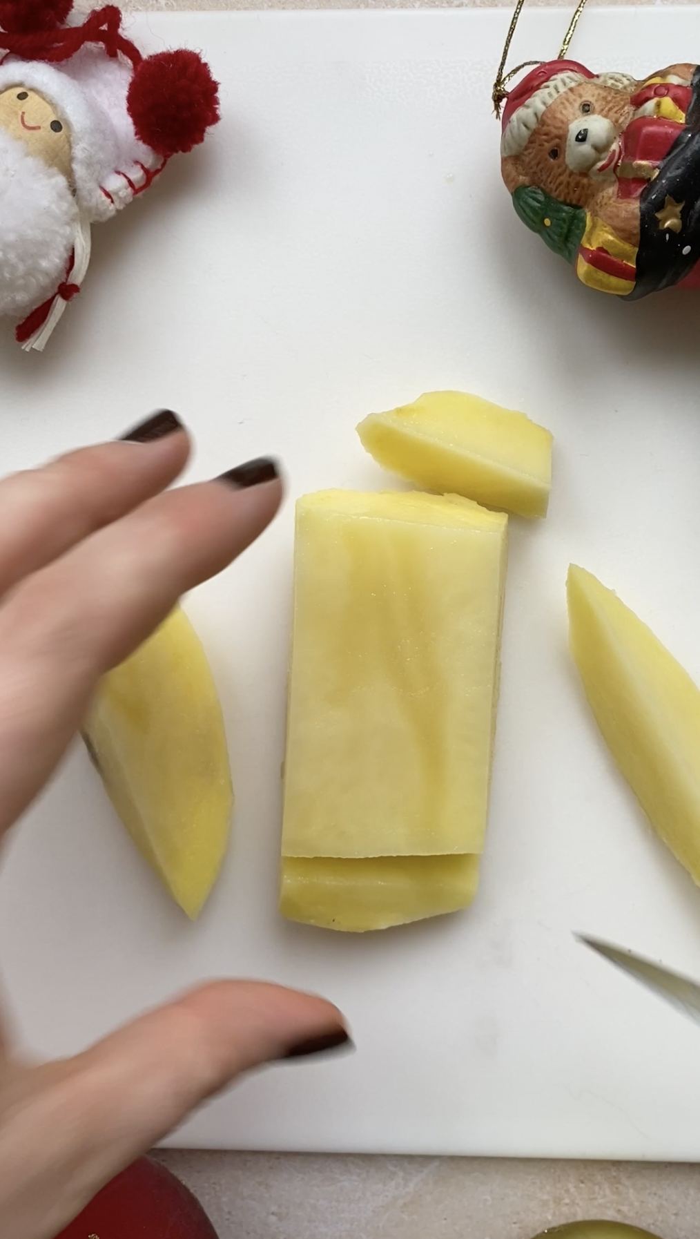 Potato cut in rectangle.