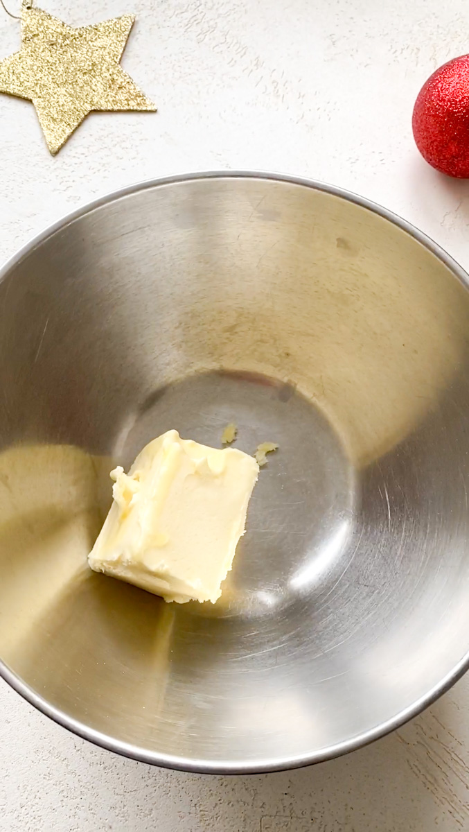 Butter added to a grey bowl.