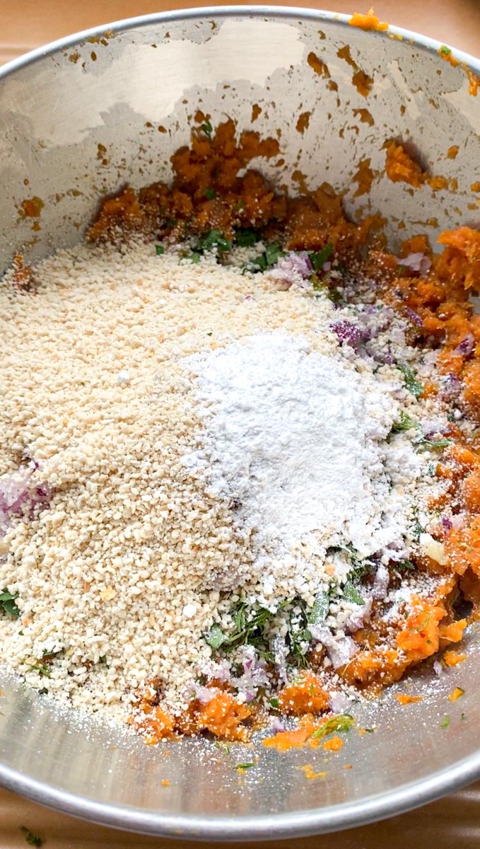Baking powder added to the cooked and crushed sweet potatoes.