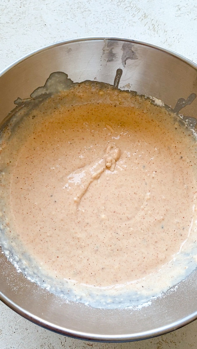 Batter in the grey bowl, ready to be used.