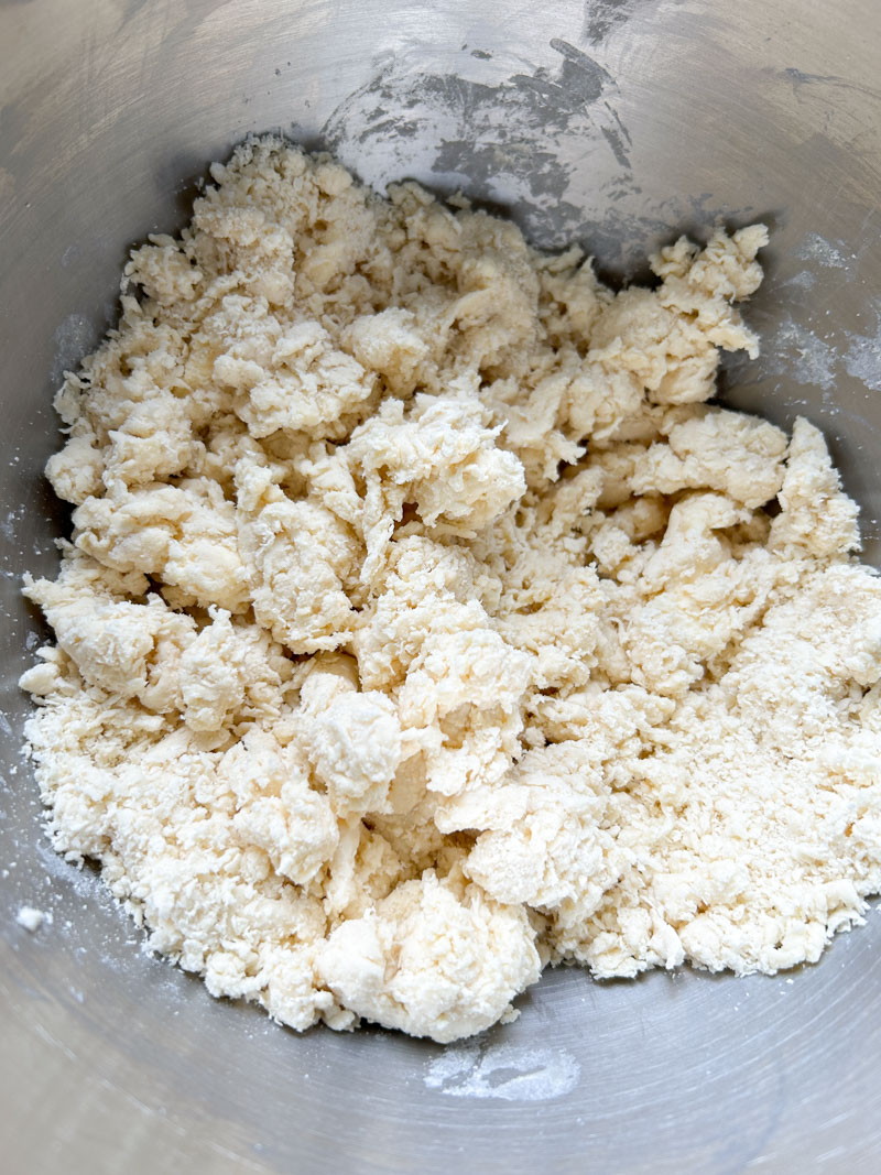 Dough mixed, in the stand mixer's bowl.